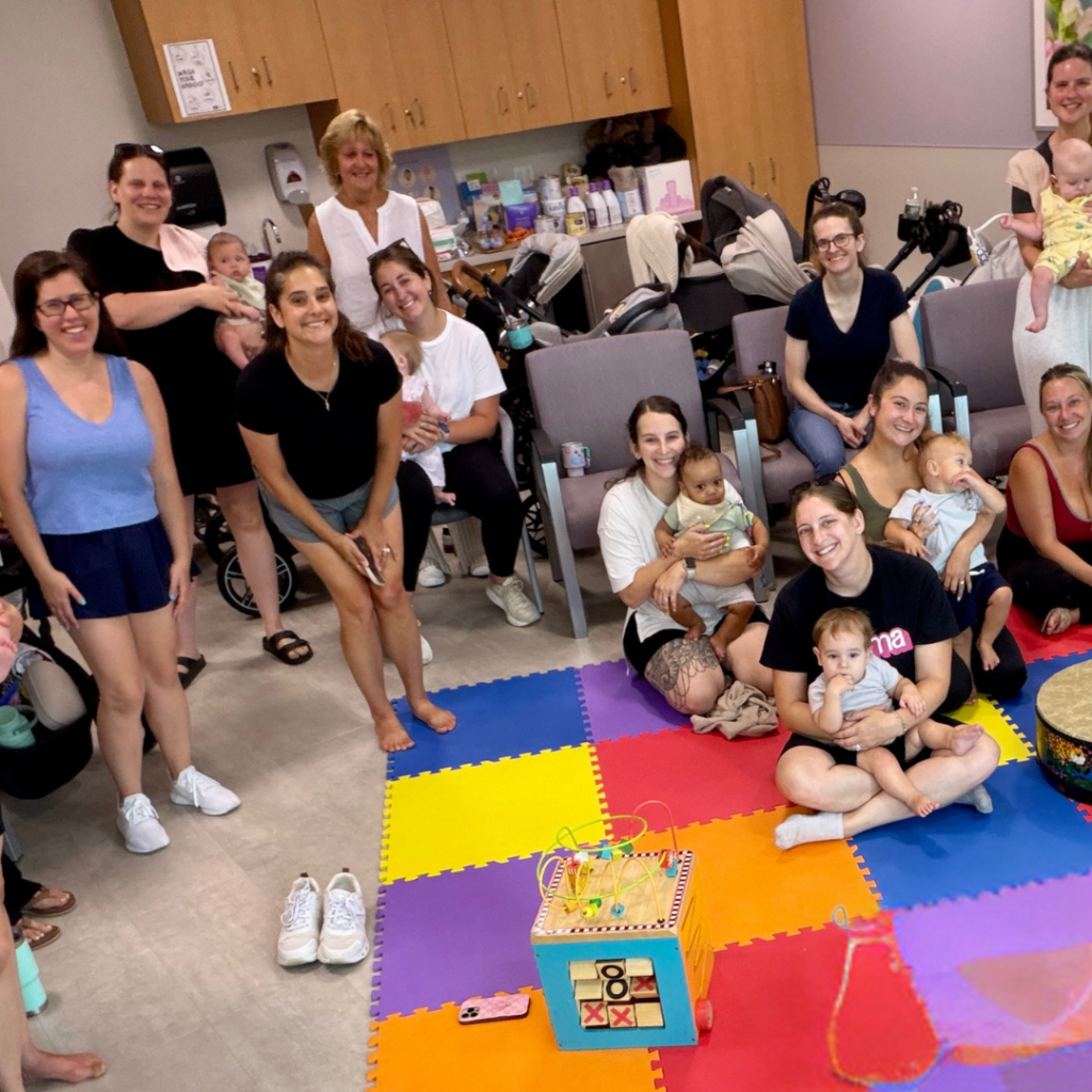 Group of mothers meeting at a perinatal mood and anxiety disorder center for postpartum depression support